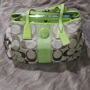 Coach Tote w/ Lime Green Stripe & Straps